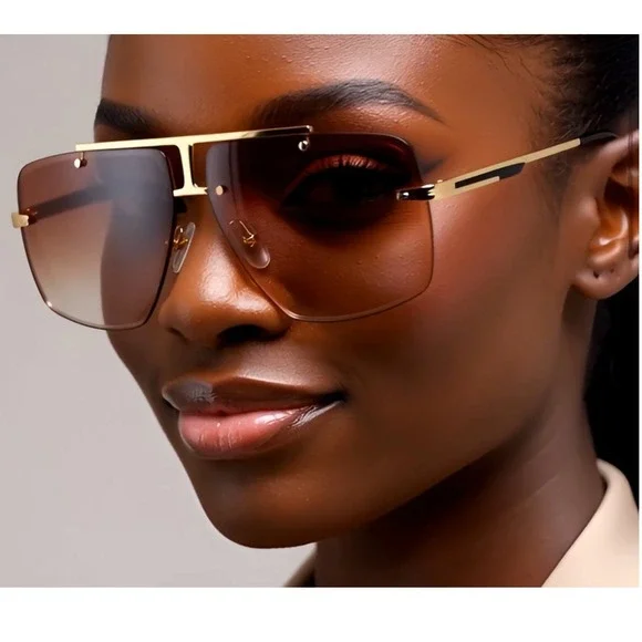 Oversized Shield Women Sunglasses Fashion Rimless‎ Lens Studded Accents Lentes - Picture 5 of 9